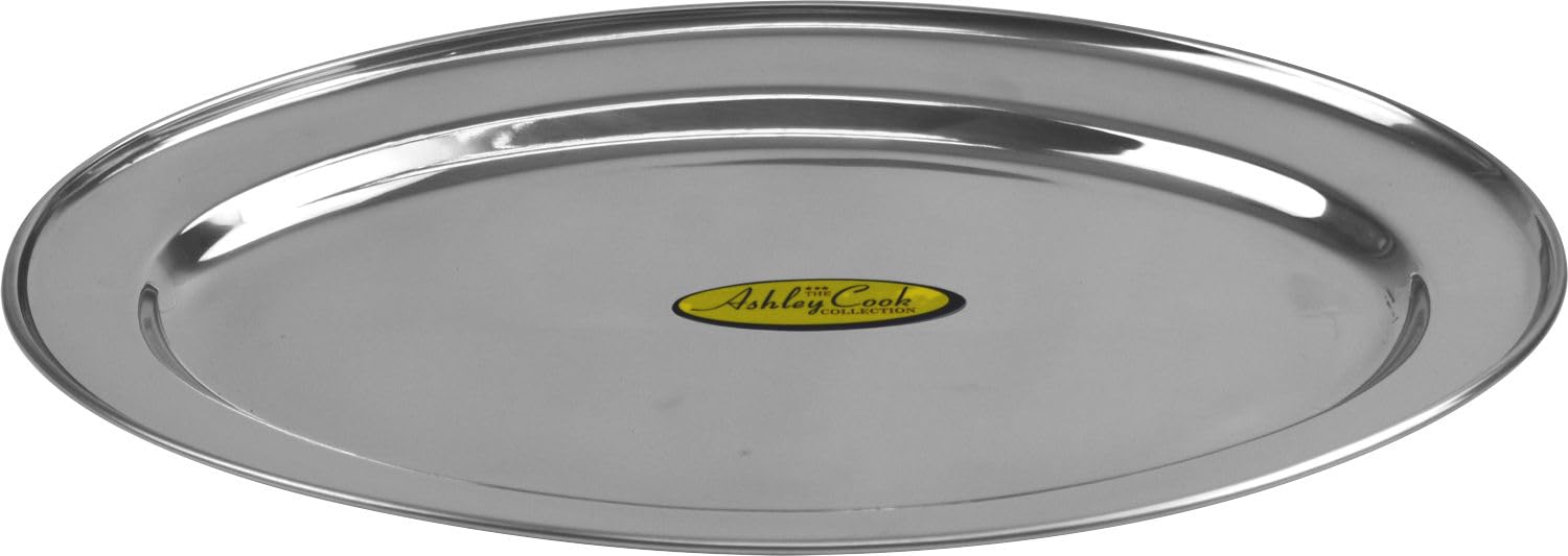 Sterling Ventures Silver Stainless Steel Round Oval Serving Tray ( 25Cm)