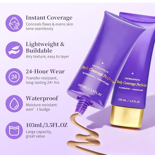 Tattoo Cover Up Concealer, Bruise Scar Make up Tattoo Concealer Skin Full Coverage for Leg & Body Makeup, Body Coverage Perfector Waterproof with Long Lasting 3.5oz, Deep Radiance - Image 3