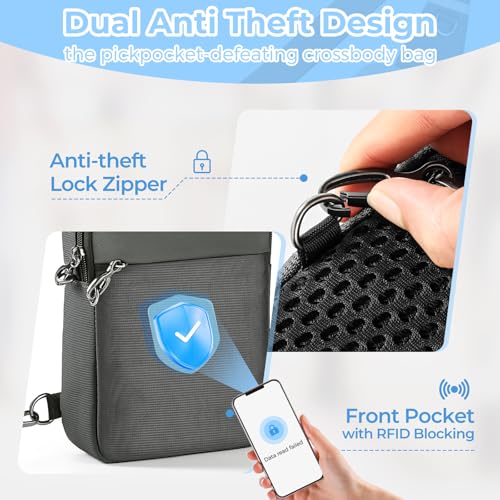 Image of VADOO Sling Bag, Anti Theft Sling Crossbody Bag for Women Men, Lock Zipper, RFID Blocking, Water Resistant, Compact Lightweight Waist Pack for Travel & Daily Use (Grey)