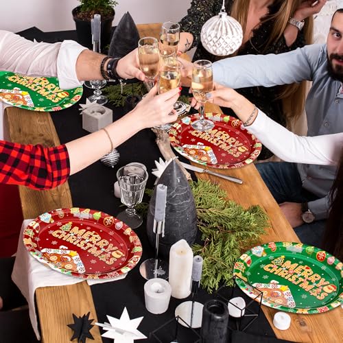 QZYL 50 Pcs Christmas Oval Paper Plates, 12.2"x 10.2" Party Dinnerware Gingerbread Plates, Disposable Plates Colorful Christmas Party Decorations, Xmas Tableware for Holiday Dinner Gatherings Decor – Image 7