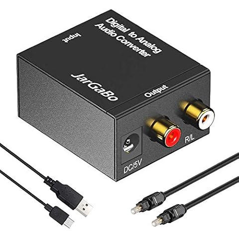 Digital zu Analog Audio Konverter, JarGaBo DAC Digital SPDIF Toslink zu Analog Stereo Audio Konverter Wandler mit Optischem Kabel, 5V/DC USB Kable Cover