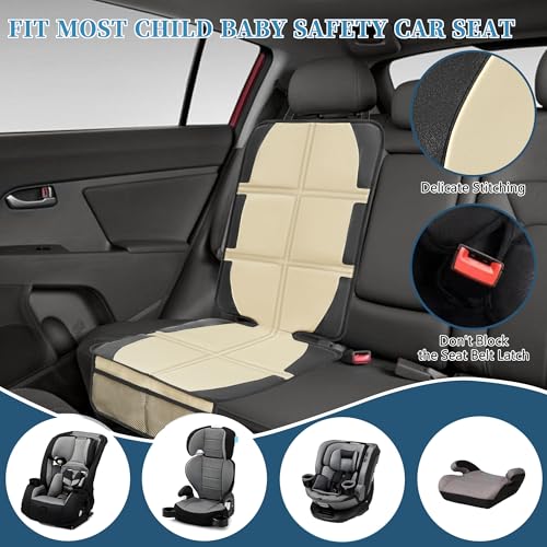 Image of Car Seat Protector for Child Car Seat, 2 Pack Baby Car Seat Covers with Mesh Pockets & Non-Slip Backing 600D Durable Seat Protector Under Baby Car Seat for Car Back Seat (Beige, Large)