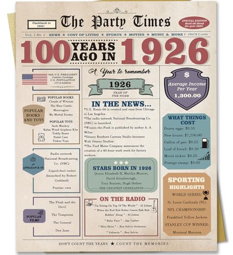 Zyulin 100th Birthday Card for Men Women Retro Birthday Gifts for 100 Year Old Man Woman 100th Bday Decorations for Grandpa Grandma