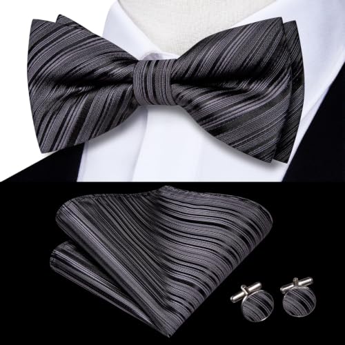 Image of Dubulle Mens Paisley Striped Bowtie Set Pre-tied Bowtie for Men and Pocket Square Set Wedding Business