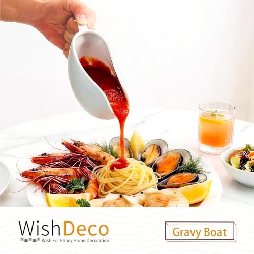 Image of WishDeco White Gravy Boat, 12.4 oz Ceramic Gravy Jug