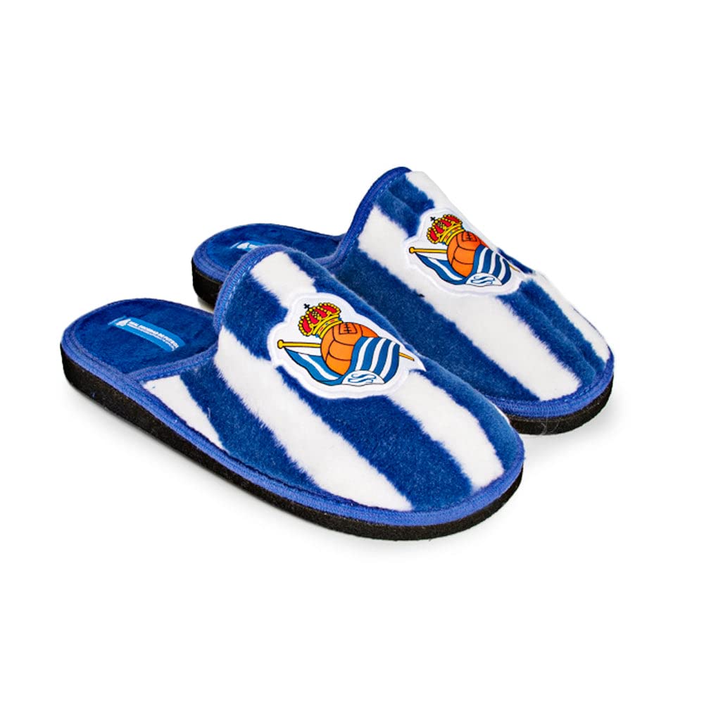 MARPEN SLIPPERS, Zapatillas de Casa Ligeras de Invierno Oficiales de la Real Sociedad de Fútbol para Hombre o Mujer, Abiertas Blanquiazules, Talla 41