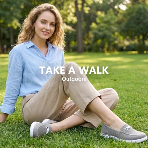 Image of Buyrew Loafers for Women - Comfortable Mesh Knit Slip On Walking Shoes with Arch Support - Dressy Business Casual Work Flats for Standing All Day - Lightweight Breathable Penny Loafers