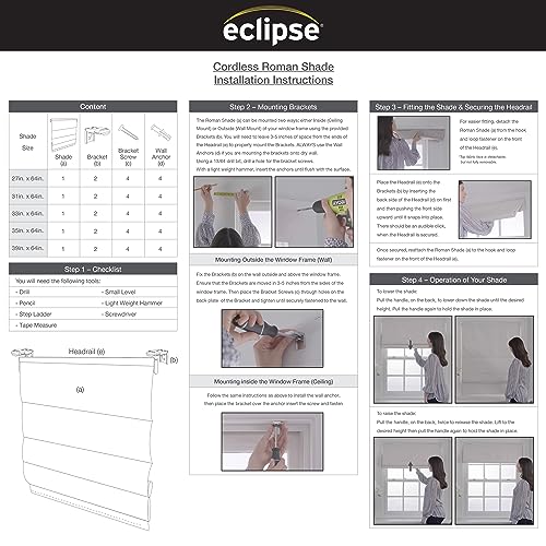 Eclipse Evangeline Botanical Roman Shade for Windows, Cordless 100% Blackout Shade, 27 in Wide x 64 in Long, Noise Reducing, Energy Efficient, Woven Design Window Shade for Any Room, Aloe by Eclipse - Image 7