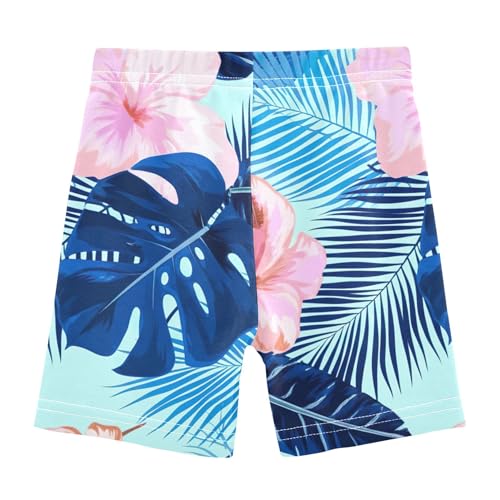 Joisal Tropical Flowers Blue Monstera Leaves Girls Biker Shorts Toddler 4t Under Dress Shorts Print Cotton Kids Clothes2