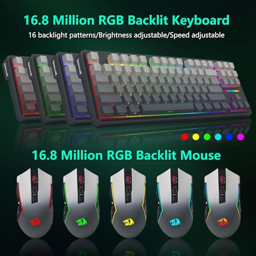 Image of Redragon Wireless Mechanical Keyboard and Mouse Combo, Bluetooth /2.4Ghz /USB-C Wired, RGB Backlit, TKL Creamy Gaming Keyboard with Hot Swappable Linear Switches + 12400 DPI Gamer Mouse