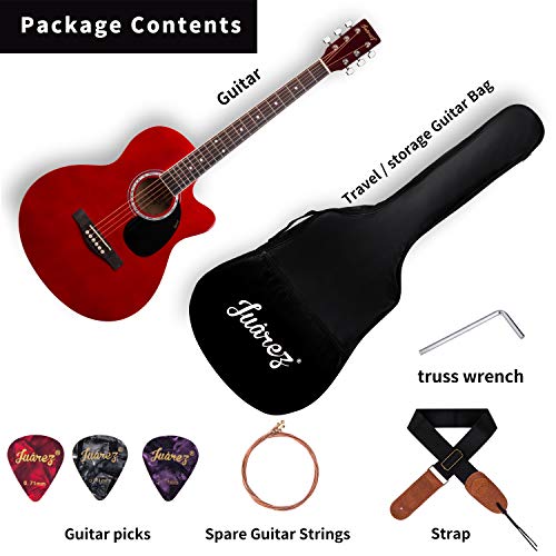 Image of JUAREZ Arpeggio 39 Inch Acoustic Guitar Kit, JRA39SR-RD Spruce Top, Rosewood Fretboard & Bridge, Truss Rod, Chrome Die Cast Machine Tuners, Dark Red