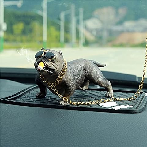 Bully Dog Car Decoration American Bulldog Car Dashboard Puppy Ornament Figurine Home Decor Dog Gold Chain (Coffee) Cover
