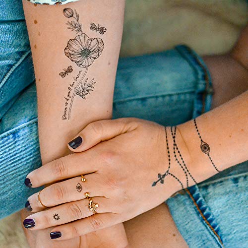 HAILEY Flash Tattoos, metallic temporary jewelry tattoos, 3 sheet mini pack - includes Over 70 mini designs in black ink