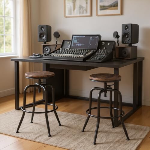 Homy Casa Set of 2 Counter Height Swivel Stools with Adjustable Rotating Seat Top and Footrest Tall Chairs for Recording Studios Mixing Desks and Music Workstations