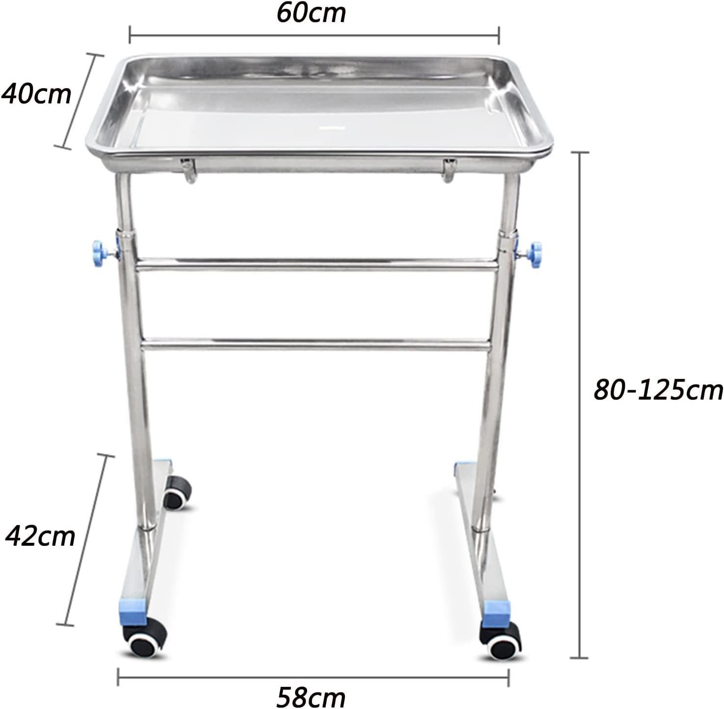 Bandeja móvil Mayo, carrito de acero inoxidable de altura ajustable con bandeja extraíble para instrumentos y ruedas para equipos médicos, spa, médicos y tatuajes