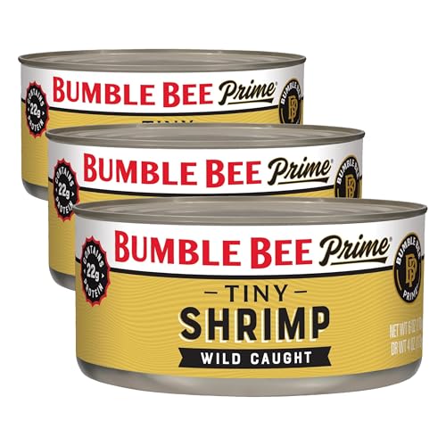Image of Bumble Bee Prime Tiny Shrimp, 6 oz Can - Wild Caught Canned Shrimp with 22g Protein - Peeled and Deveined Ready to Eat Seafood (Pack of 3)
