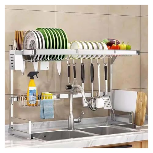 Escurridor de platos sobre el fregadero, estante de encimera de cocina que ahorra espacio para cocinas pequeñas, ideal para secar y organizar platos eficientes