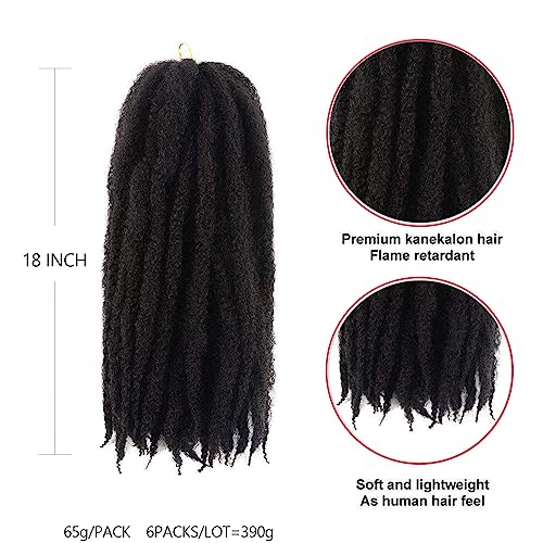 Marley Twist Braiding Hair 18 Inch 6 Packs Marley Hair Afro Marley Twist Hair Marley Hair For Faux Locs, Spring Twist Hair, Butterfly Locs Synthetic Marley Braiding Hair (18Inch, 1B) #TOP2