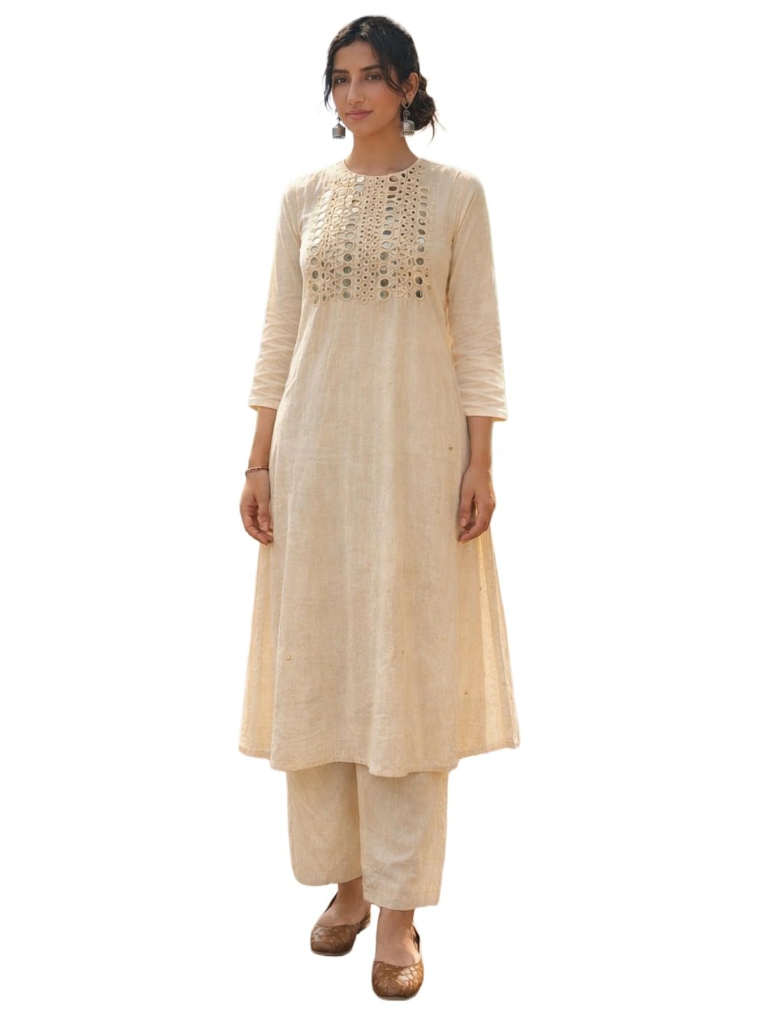 anni designer Co Ord Set for Women Khadi Cotton Embroidered | Straight Kurta Pant Set for Woman | Close Round Neck 3/4 Sleeve Ethnic Dress Stylish Coord Outfit Womens Clothing-picture-29