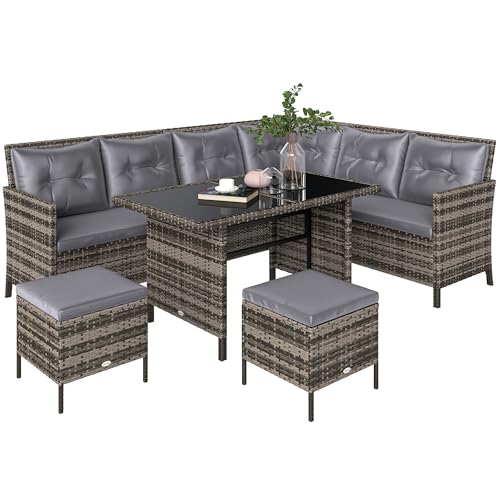 Outsunny 6 TLG. Sitzgarnitur Sitzgruppe Gartenset Sofagarnitur Gartenmöbel Set Lounge, Polyrattan, Grau Outsunny 6 TLG. Sitzgarnitur Sitzgruppe Gartenset Sofagarnitur Gartenmöbel Set Lounge, Polyrattan, Grau