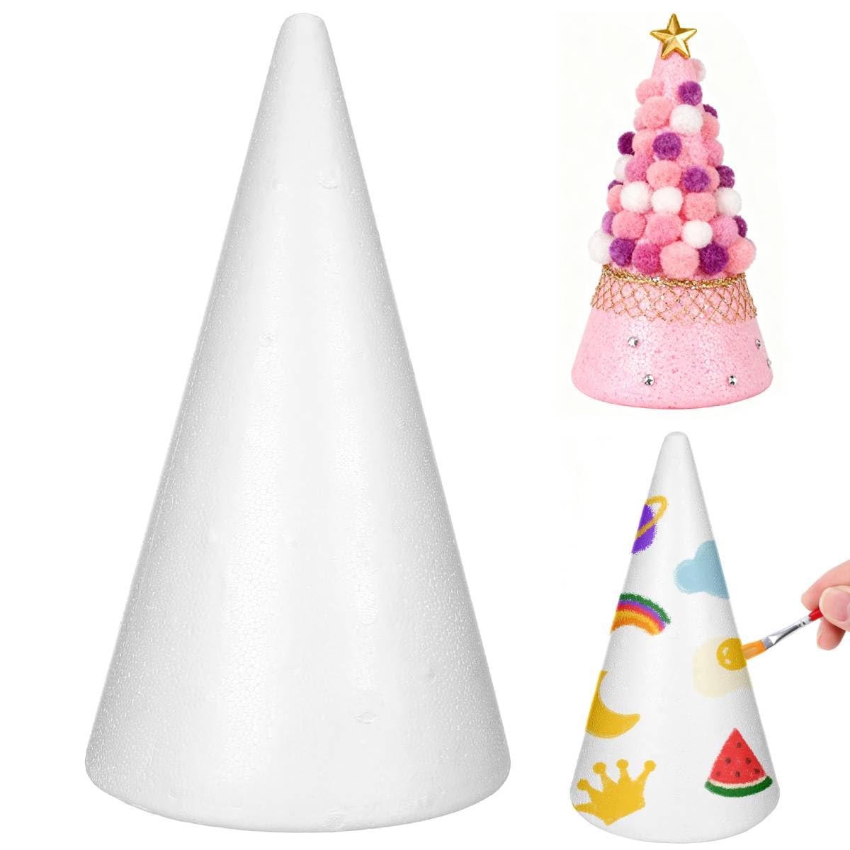 holibanna foam cone polystyrene cone shapes white christmas tree crafts table centerpiece props 1pc 13.6 x 7.7 inch