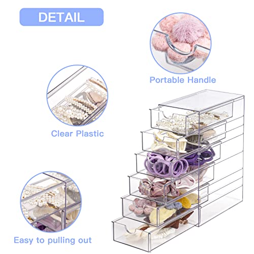 Fabrok Clear Hair Accessory Organizer Box With 6 Drawers, Compact Storage Organization Drawers Set For Cosmetics, Glasses, Stationery, Stackable Storage Containers Box For Bathroom, Closet, Desk, Office #TOP2