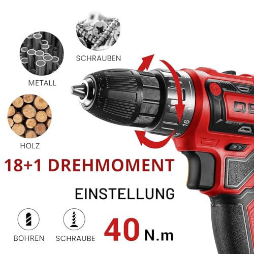 Akkuschrauber Akku Bohrschrauber Akkubohrer Bohrmaschine Schrauber set：DEKOPRO 20V 30 tlg Zubehör 18+1 Drehmomentstufen Schlagbohrschrauber 40Nm Max 2-Gang Bohrer LED Licht - Für Haus Reparatur DIY 5