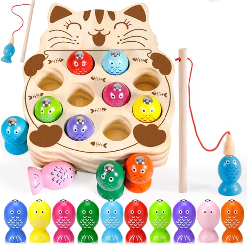 ZHHGOO Jeu de Peche Magnetique,Jeux Enfants 3 Ans,Jeux Montessori,Jouets en Bois Jeu de pêche,Jeux Magnetique Enfant,Cadeau Garçon Fille,Jeux Enfants Cadeau...