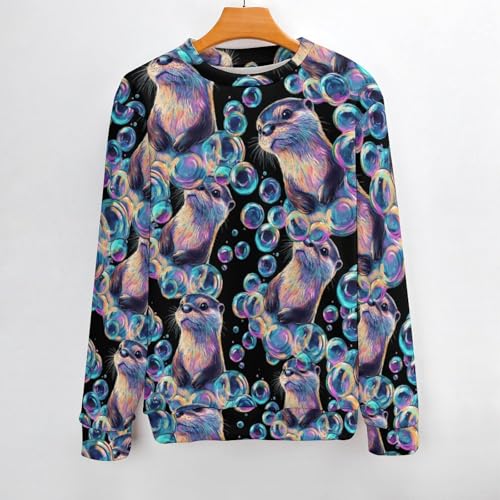 Otter Colorful Bubbles Men's Crew Neck Sweater Knit Pullover Women Casual Long Sleeve Crewneck Loose Fit Top2