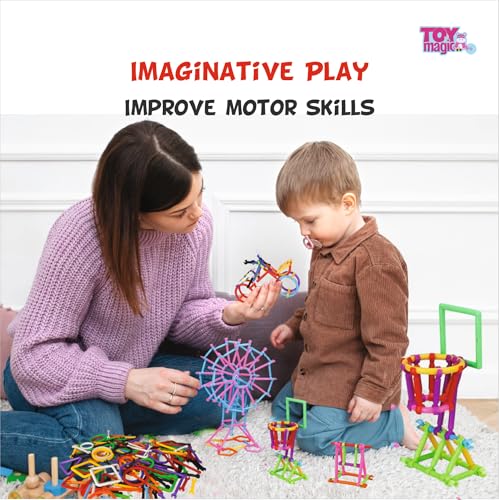 Image of ToyMagic StrawStix Construction Set for Kids - 500 Pieces STEM Building Toys, Flexible Colorful Straws & Connectors for Creative Play, Towers, Shapes, Structures - Non-Toxic Safe for Ages 3+