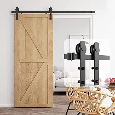 Homlux 6ft Heavy Duty Sturdy Sliding Barn Door Hardware Kit, Single Door-Smoothly and Quietly, Easy to Install and Reusable - Fit 1 3/8-1 3/4" Thickness & 36" Wide Door Panel, Black(I Shape Hanger) Cover