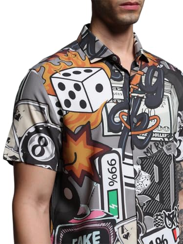 Image of Jack & Jones Men Spread Collar Graphic Printed Cotton Relaxed Fit Casual Shirt