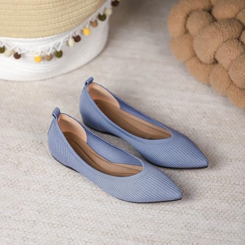 Unifizz Women's Flats Shoes Pointed Toe Knit Ballerina Ballet Comfortable Dressy Slip On Walking Flat4