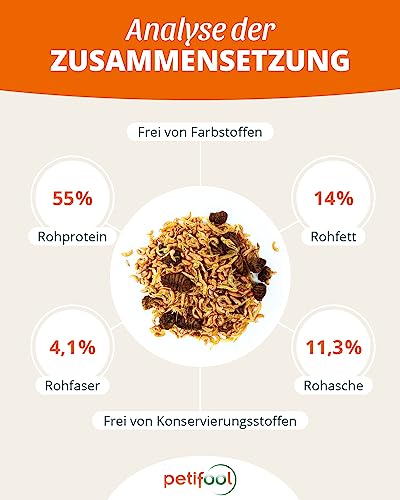 petifool Koi Exquisit 1kg – getrocknete Futtermischung - für Wasserschildkröten und Fische – Mischung aus Seidenraupen, Shrimps und Gammarus - Naturfutter