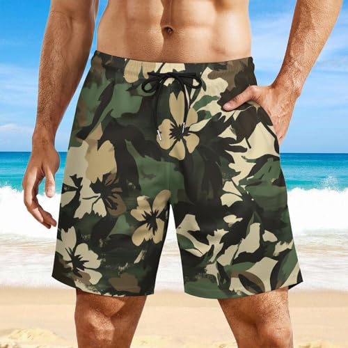 Floral Print Swimming Shorts for Men Hawaiian Drawstring Waist Board Shorts Quick Dry Summer Tunks with Pockets3