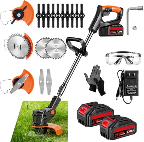 21V Cordless Weed Wacker & Brush Cutter with 3 Blades