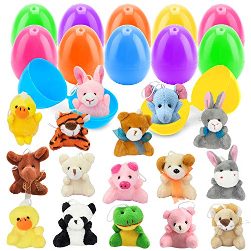 Evoio 16 Pack Easter Eggs Prefilled with Mini Animal Plush Toys, Easter Egg Hunts, Easter Basket Stuffing, Easter Party Favors, Classroom Prize Games Supplies, Party Surprise Gifts for Boys Girls