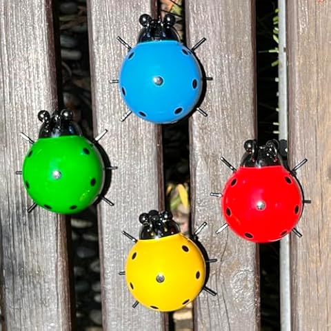 Cruis Cuka Metal Garden Decor for Outside Cute Colorful Ladybugs Yard Art Lawn Ornaments Wall Sculptures & Statues Outdoor Fence Decorations for Patio - Set of 4 Cover