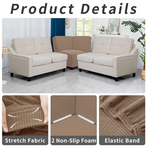 Image of Easy-Going Stretch Sectional Corner Sofa Slipcover 1-Piece Couch Sofa Cover Furniture Protector Soft with Elastic Bottom for Kids, Pet, Spandex Jacquard Fabric Camel