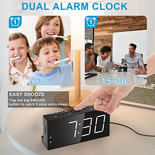 Extra Loud Dual Alarm Clock With Vibration For Bedroom,Extreme Bed Shaker Alarm Clock For Deep Sleeper Hard Of Hearing Deaf,7" Clear Led Display,Usb Port,Battery Backup,Easy To Set For Senior,Kids,Dst #TOP3