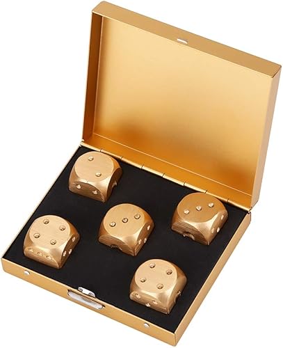 QANYEGN Juego de dados de póquer de mesa de 5 piezas, paquete de dados de aleación de aluminio con caja de almacenamiento, dados de juego de mesa