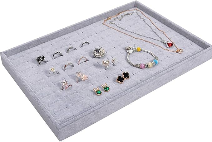 Image of Velvet Jewellry Drawer Organizer Stackable Tray (Grey, Ring Tray)