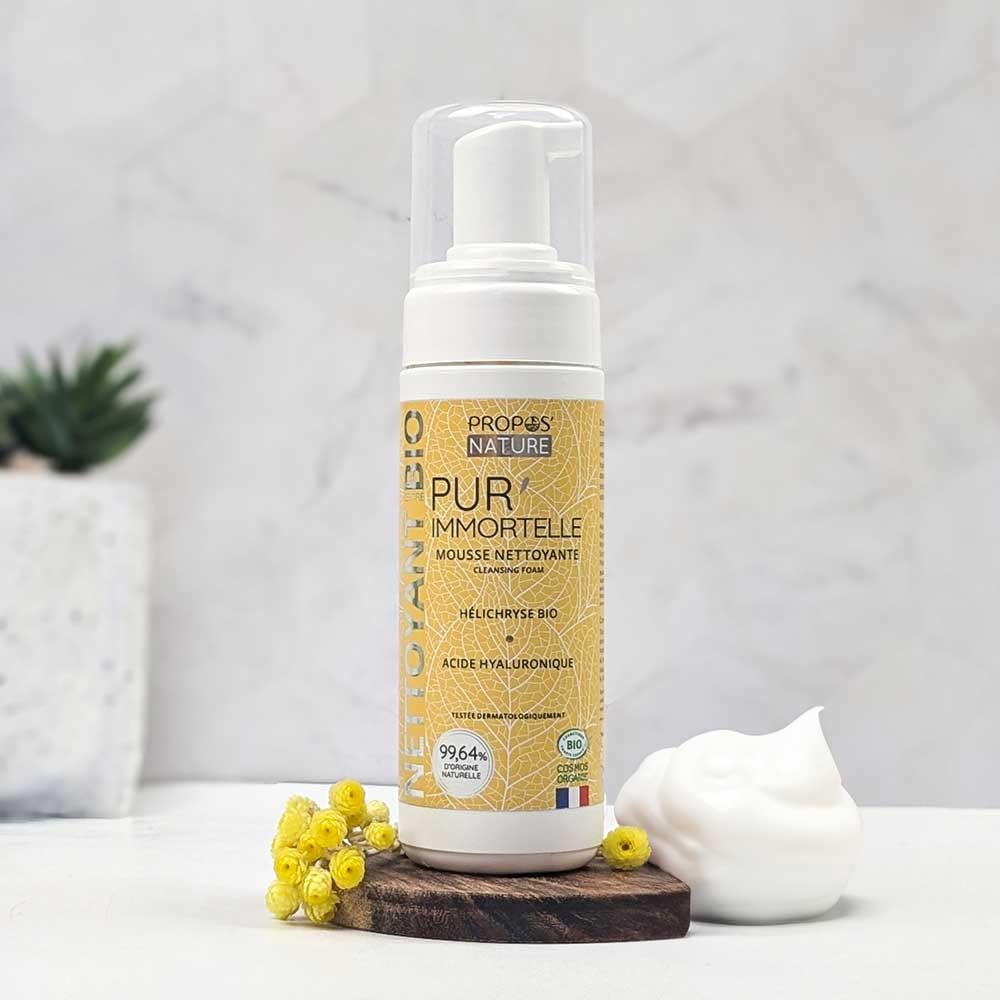 Mousse Nettoyante Pur'Immortelle Bio - Démaquillant anti-âge - Fabriqué en France -150ml - PROPOS'NATURE