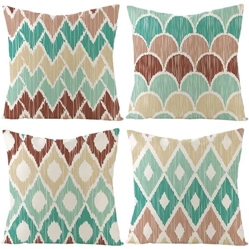 Lot 4 housses coussin aspect lin marron clair 40x40 cm - 2