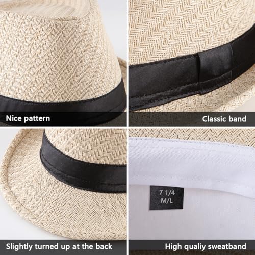 Image of LADYBRO Straw Trilby Fedora Hat for Men Women 1920s Wool Felt Panama 7 1 /4