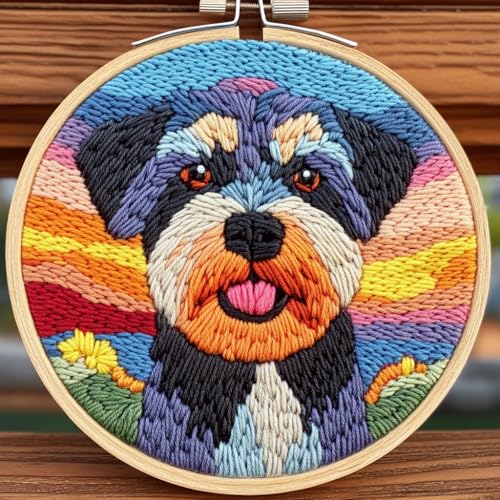 DIY Punch Needle Kits for Beginners Cute Miniature Schnauzer Dog with Hoop Punch Needle Starter Craft Embroidery Set Easy for Adults and Children Festival Gift and Decoration 20x20cm-5