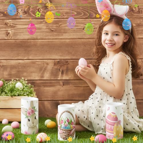 Image of Retisee 3 Pcs Colorful Easter Flameless LED Candles Battery Operated Bunny Spring Flickering Pillar Candles with Remote Pastel Easter Decoration Centerpiece for Bedroom Living Room Dinner Table Decor