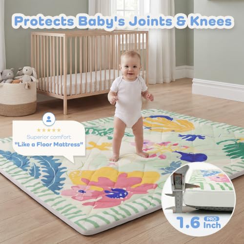 Image of 1.6 inch Thick Baby Play Mat, 71x59 Removable & Machine Washable Cover | Padded Memory Foam, Non-Slip Backing, 100% Baby-Safe Materials, Tummy Time Crawling, Outdoor, Bedroom, Living Room, Nursery