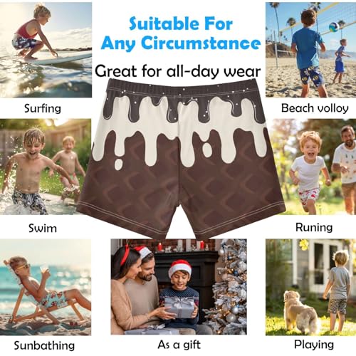 Boys Swim Trunks Quick Dry Bathing Suit Black Ice Cream Brown Toddler Swim Shorts Boardshorts Swimwear 3-102