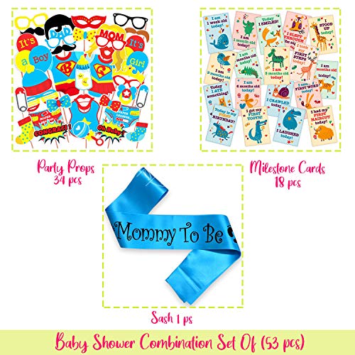 Image of Wobbox Baby Shower Decoration Items| Baby Shower Ceremony Photo Booth Props for Photoshoot, Milestone Crad& Mom to Be Sash, Godh Bharai Ceremony Decoration Kit-(FP455)